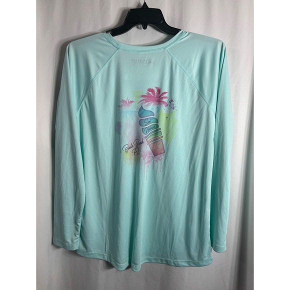 Altered Latitudes Womens XL Aqua Ice Cream Palm Tree Graphic Long Sleeve Shirt - Picture 5 of 7